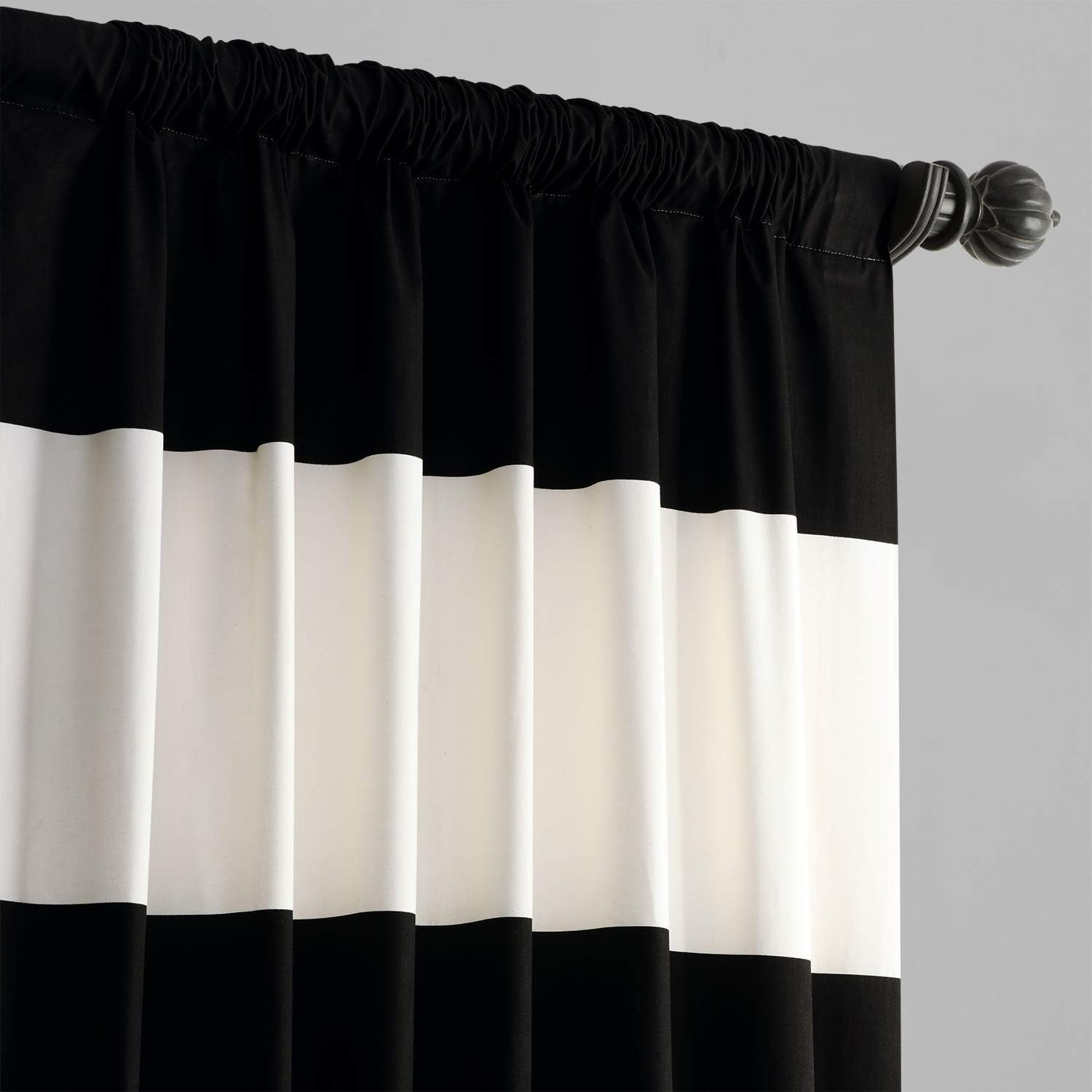 Onyx Black & Off White Horizontal Stripe Curtain (1 Panel), Onyx Black & Off White, 50W X 108L