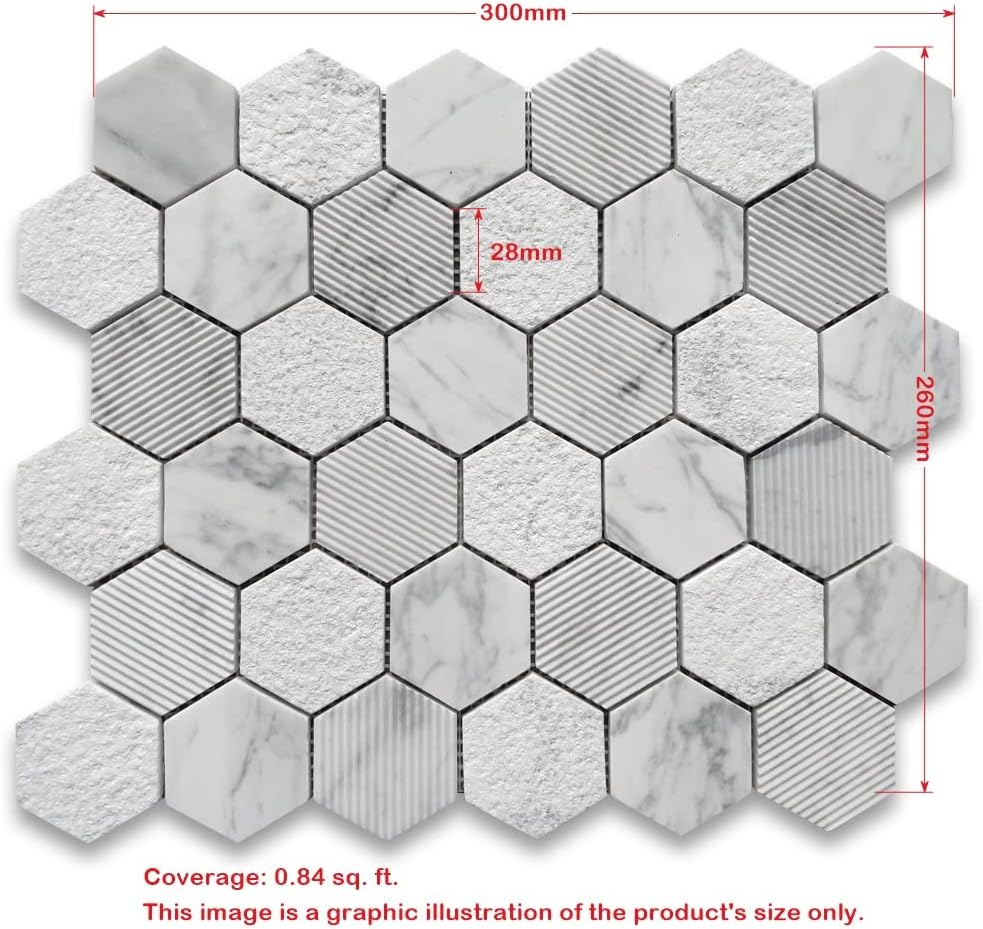 Stone Center Online Carrara White Marble 2 inch Hexagon Mosaic Tile Honed Kitchen Bath Wall Floor Backsplash Shower (1 Sheet)