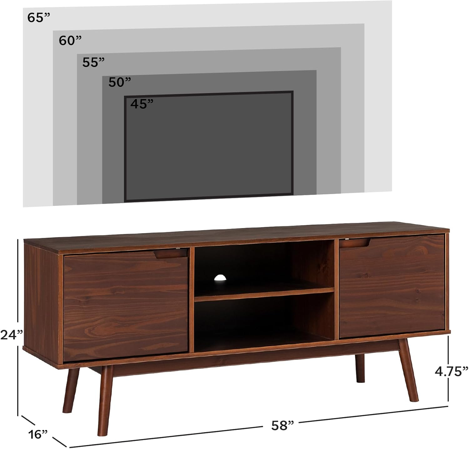 Walnut Solid Wood 58" Modern TV Stand with Cabinet