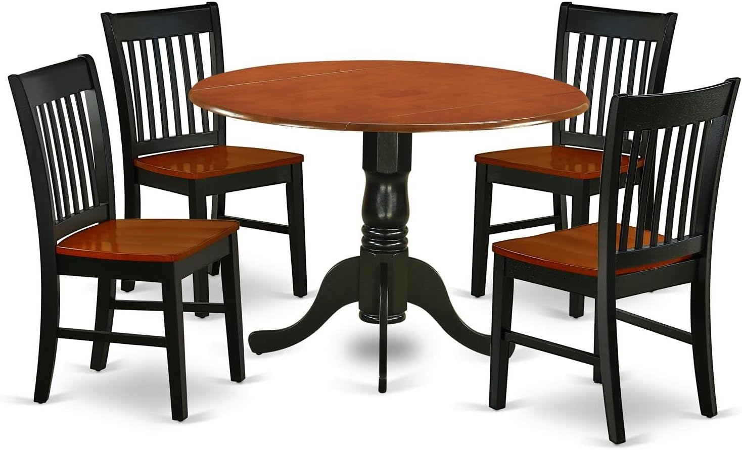 East West Furniture Dublin 5-piece Dining Set with Round Table in Black/Cherry