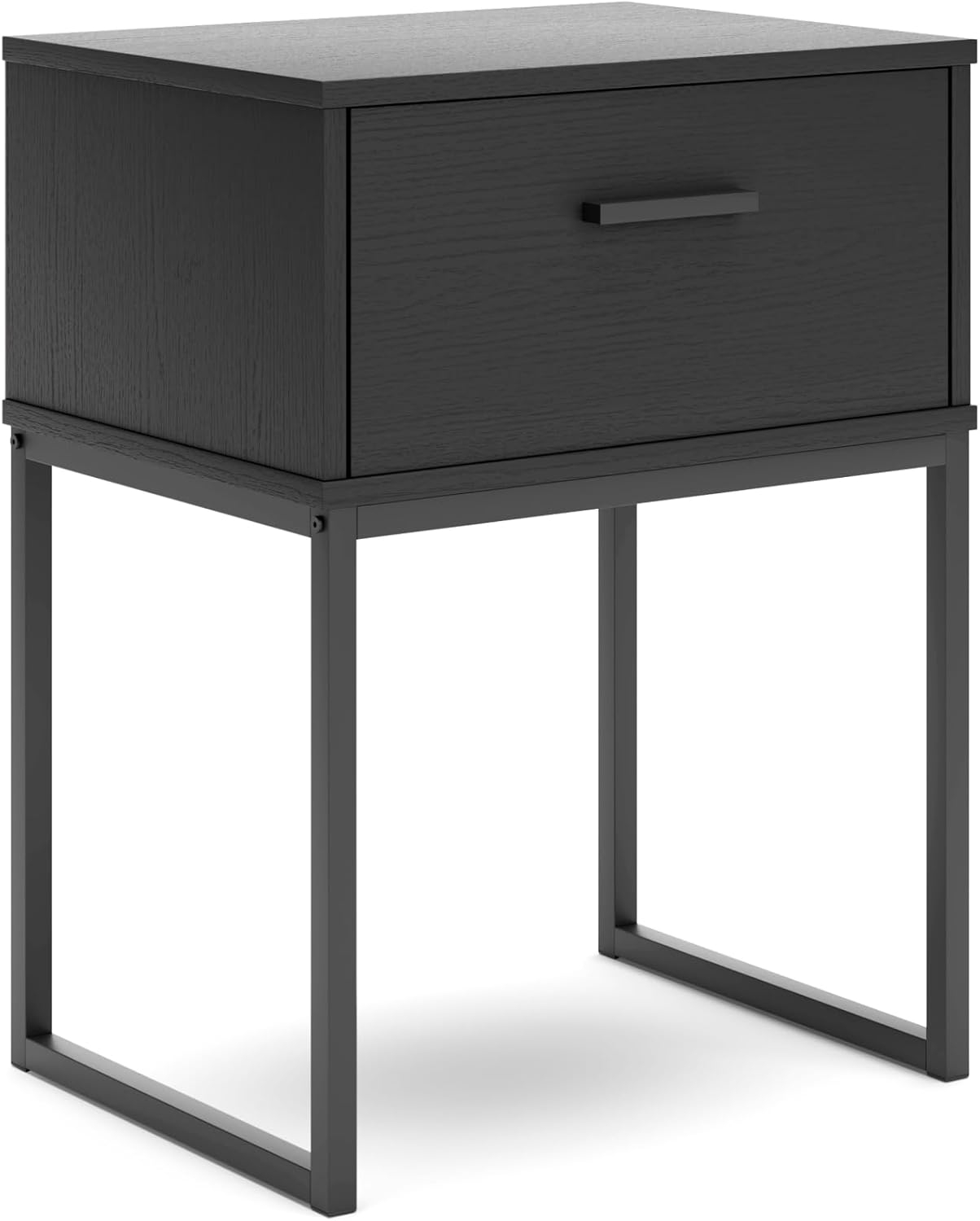 Neilsville Black and Gray 1-Drawer Nightstand with Metal Legs