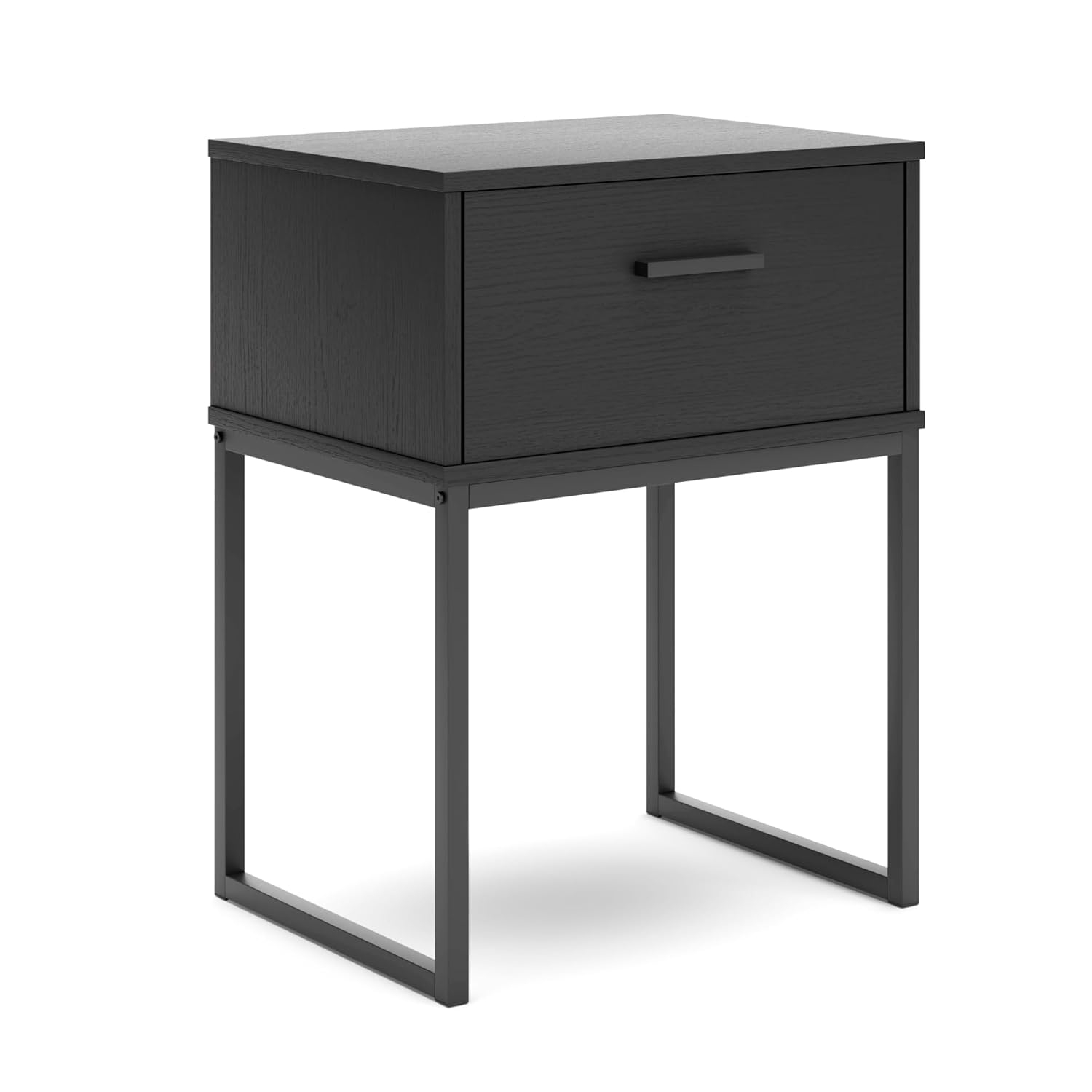 Neilsville Black and Gray 1-Drawer Nightstand with Metal Legs