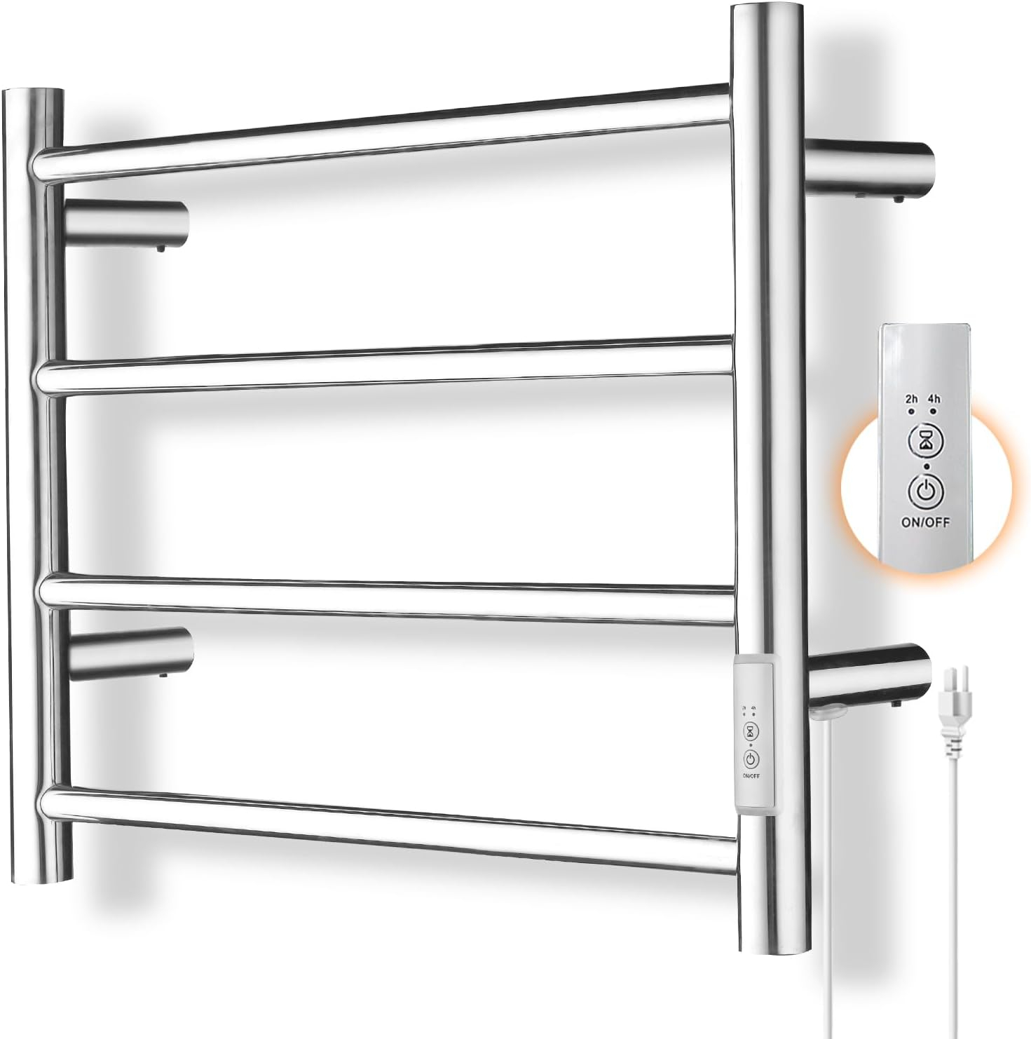 VEVOR 4 Bars Towel Warmer Rack, Wall Mounted Heated Towel Rack for Bathroom, IPX5 Waterpoof Towel Heater Rack with Timer & LED Display Screen, 5 Levels Adjustable Temperature Towel Heater, Silver