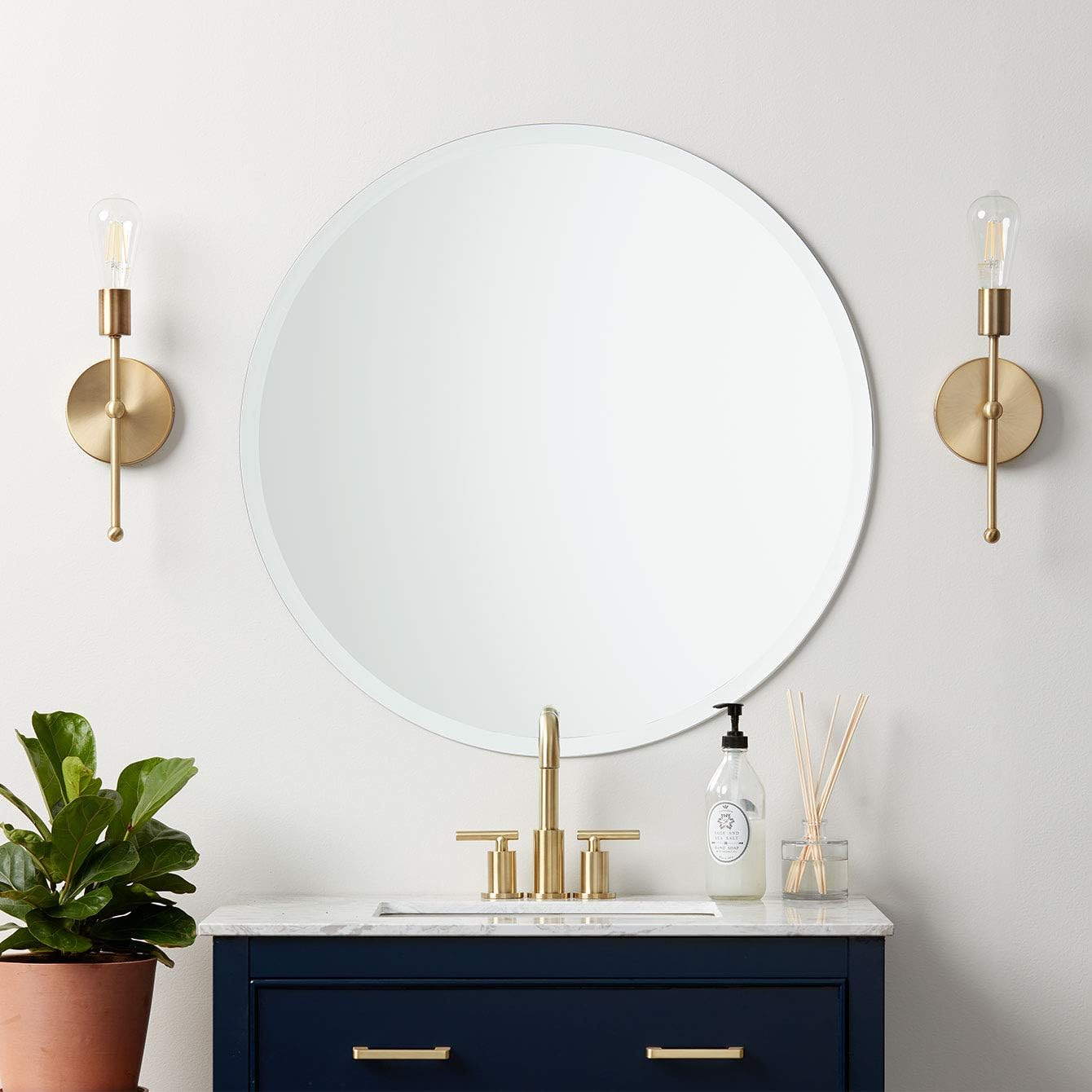 Better Bevel Frameless Round Mirror, 36" Diameter Circle Bathroom Wall Mirror w/Beveled Edge