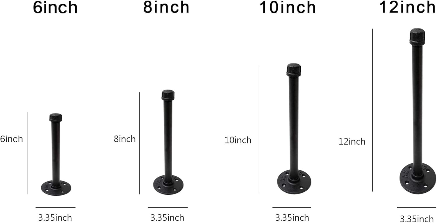 1/2" Industrial Black Iron Pipe Shelf Brackets, Rustic Wall Mounted DIY Shelving Brackets Hanging Custom Pipe Brackets for Floating Shelves (4, 6")