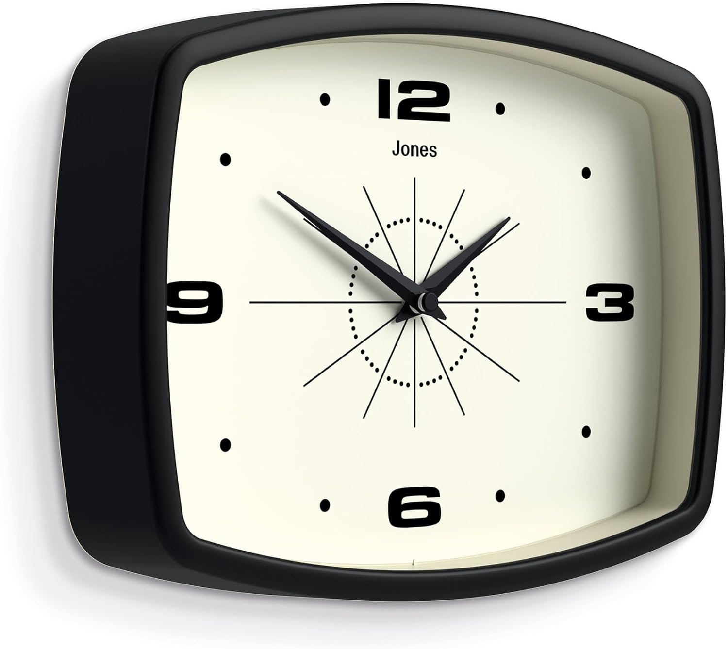 JONES CLOCKS® Movie Wall Clock | Retro Rectangular Clock | 10 inch | Black | Cool Designer Look for Kitchen, Living Room or Office