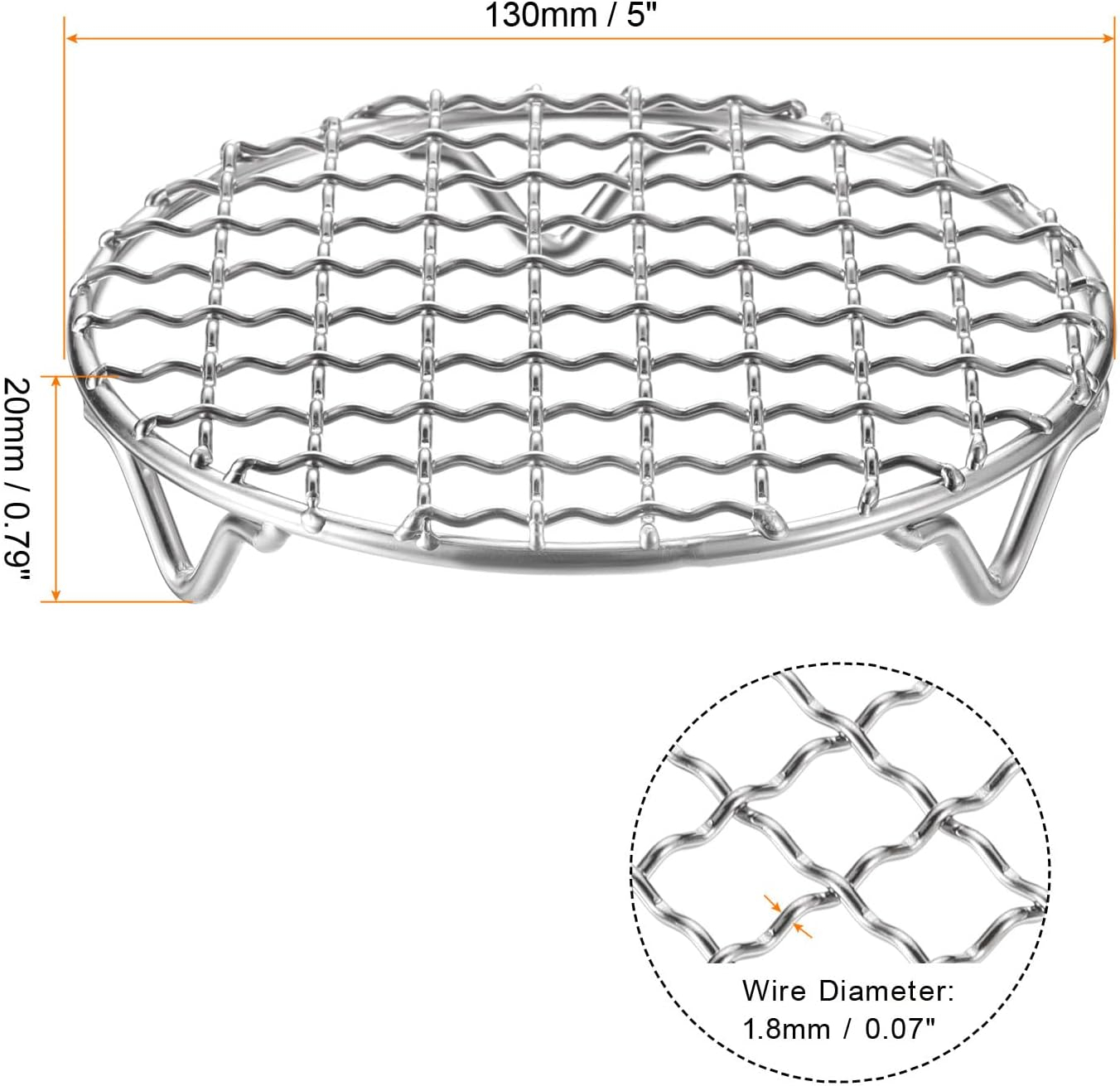 HARFINGTON 2pcs Round Cooking Rack 5-inch 201 Stainless Steel Cross Wire Barbecue Grill Net with 20mm Legs for Cooking Baking Steaming BBQ