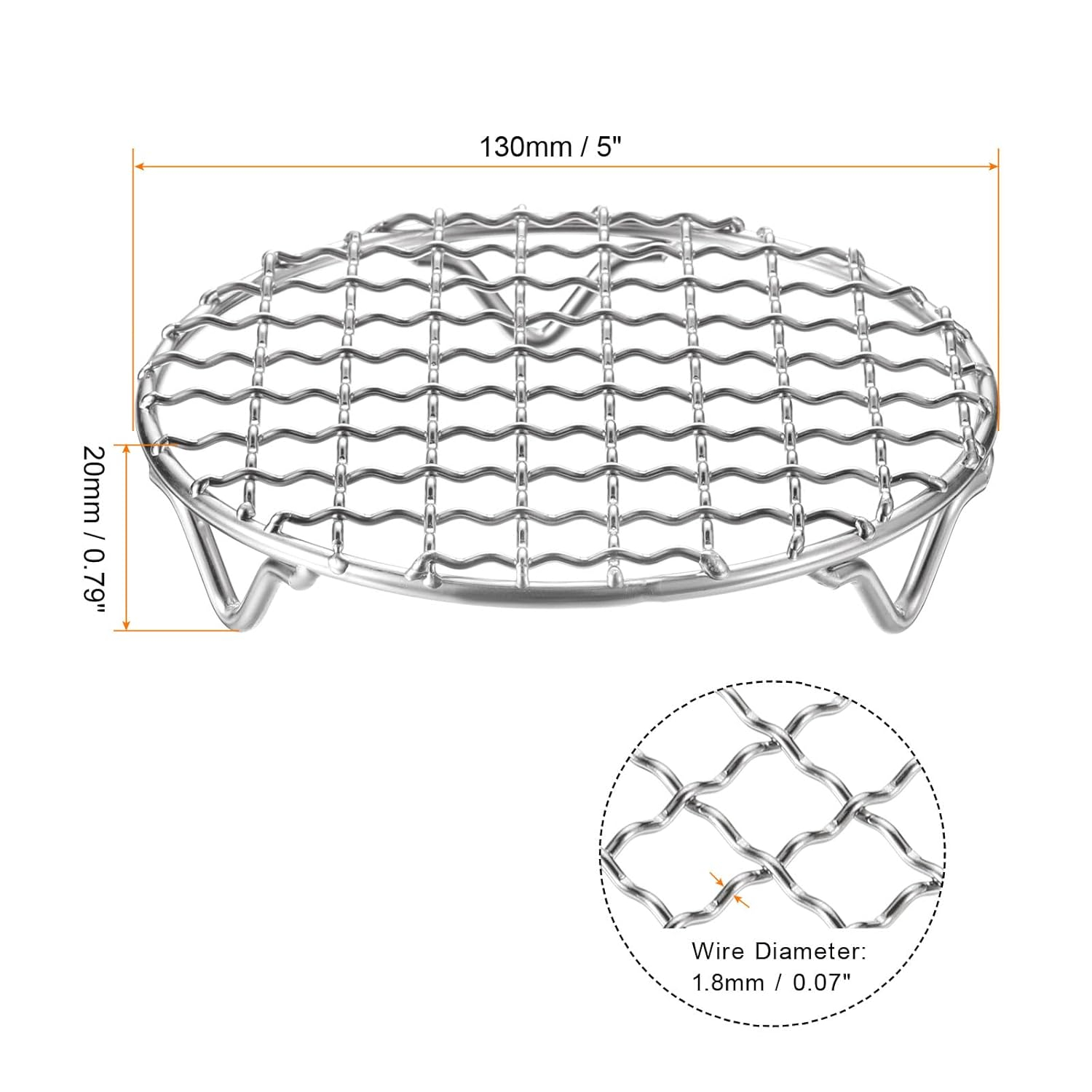 HARFINGTON 2pcs Round Cooking Rack 5-inch 201 Stainless Steel Cross Wire Barbecue Grill Net with 20mm Legs for Cooking Baking Steaming BBQ