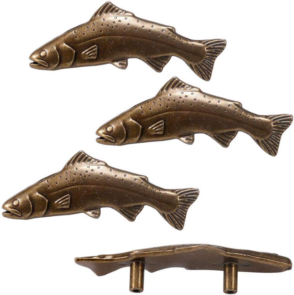 SCRTB 4Pcs Fish knobs for Door Cabinet Closet Drawer Cupboard Dresser Wardrobe Furniture Kitchen Handle for Home Office Kitchen Pull