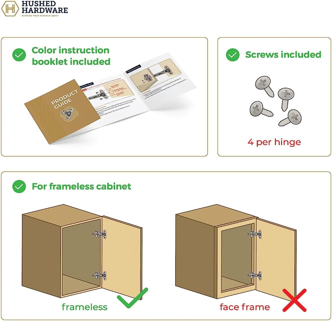 Soft Close Cabinet Hinge Set. 20 Frameless Full Overlay Cabinet Hinges for Kitchen Cabinets with Adjustable Closing Speeds.