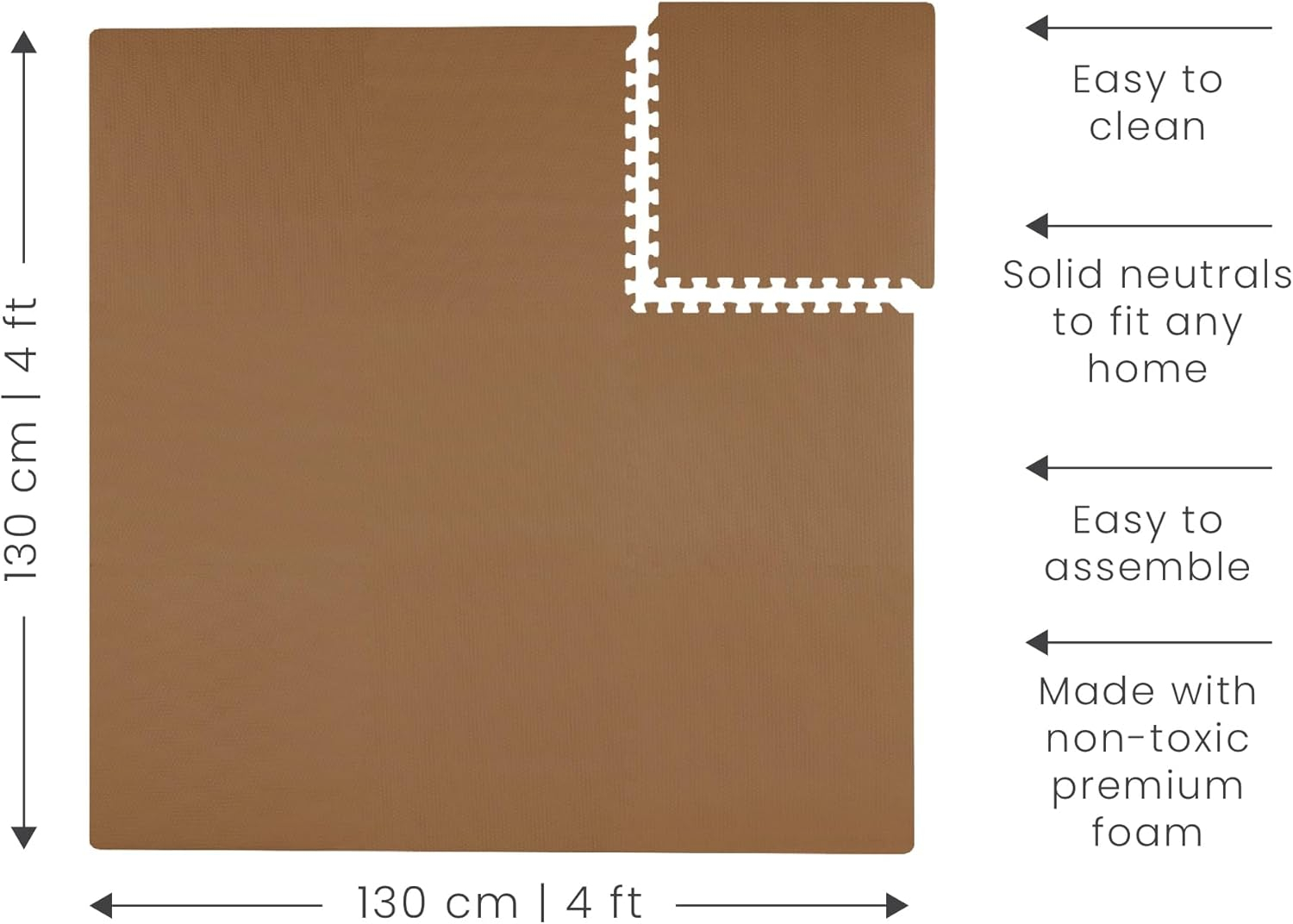 Camel Brown Non-Toxic Foam Baby Play Mat 4.3 x 4.3 ft