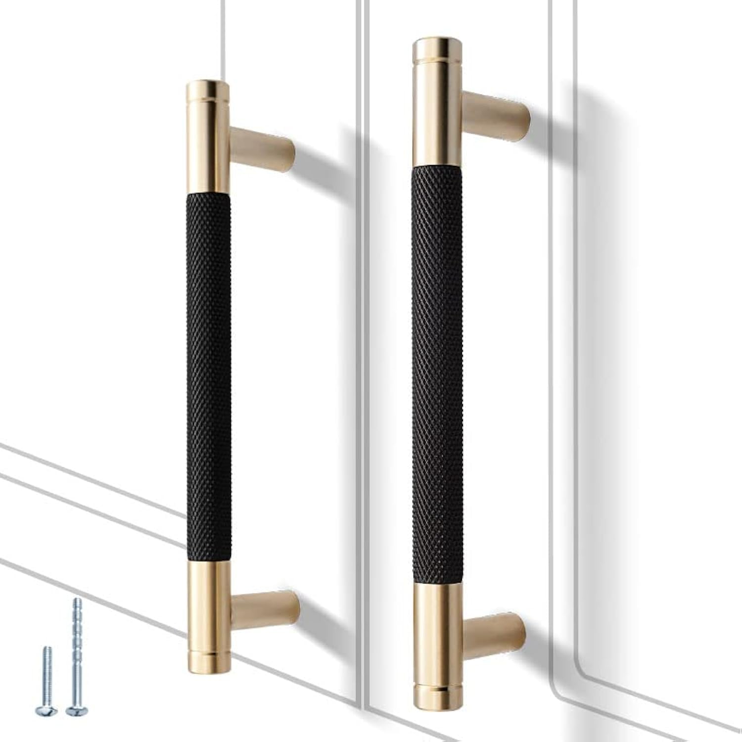 2 Pack 5 Inch 128 mm Knurled Cabinet Handles Cabinet Pulls Aluminum Handles Knurled Drawer Pulls Gold and Black Oxidation Finish with Diamond Pattern 6" Length (5" Hole Center)