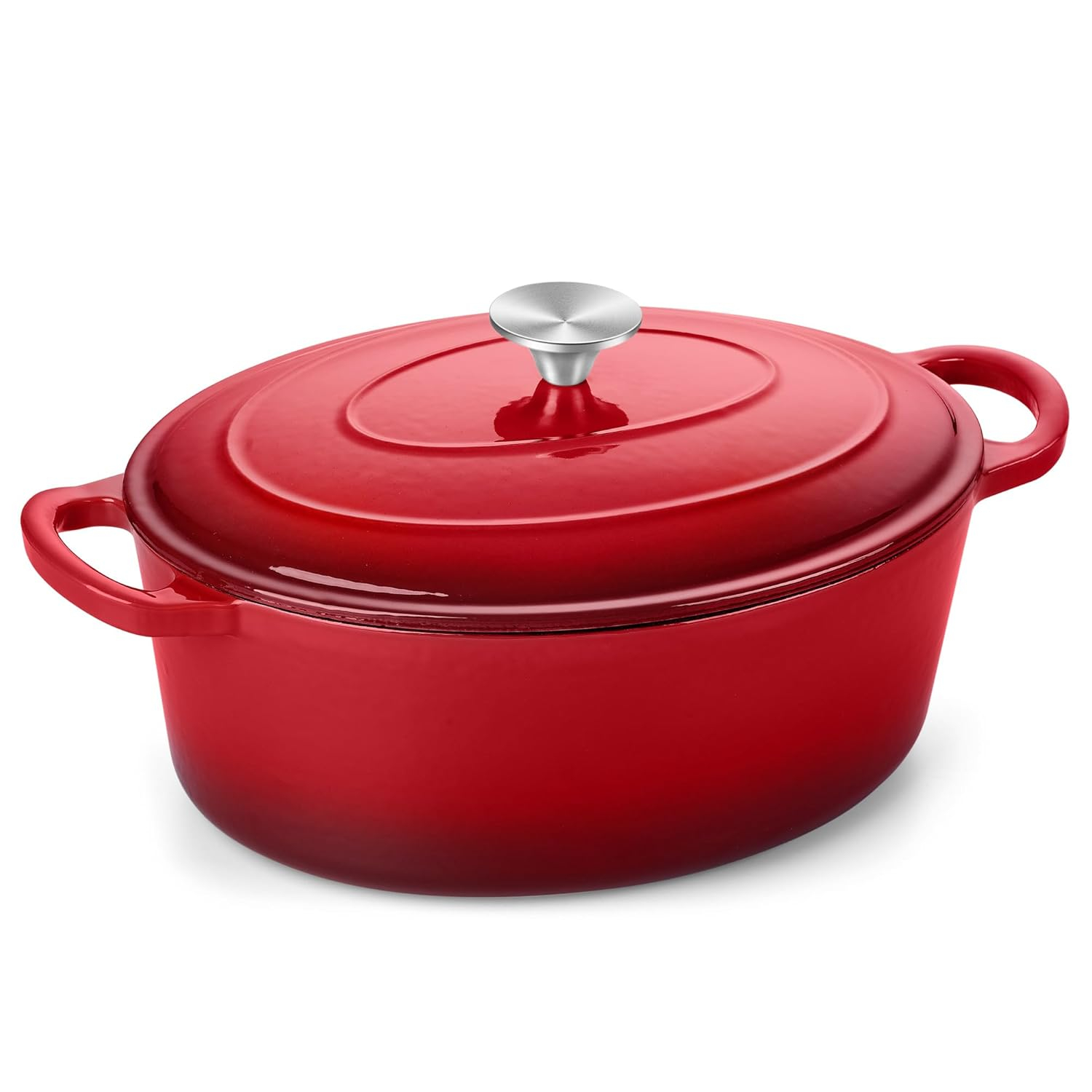 TeamFar 7QT Oval Dutch Oven, Enameled Cast Iron Dutch Oven Pot with Lid, For Bread Baking/Stewing/Braising/Frying, Suitable for Various Stoves, Non-stick & Easy Clean, Red