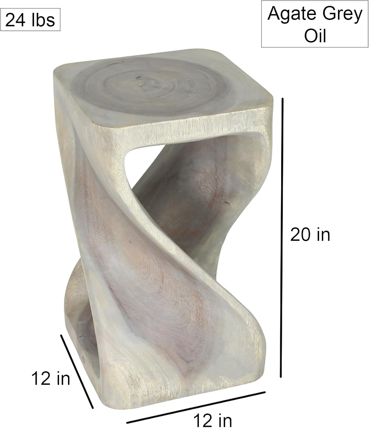 Haussmann® Original Wood Twist Stool 12 X 12 X 20 In High Grey Oil