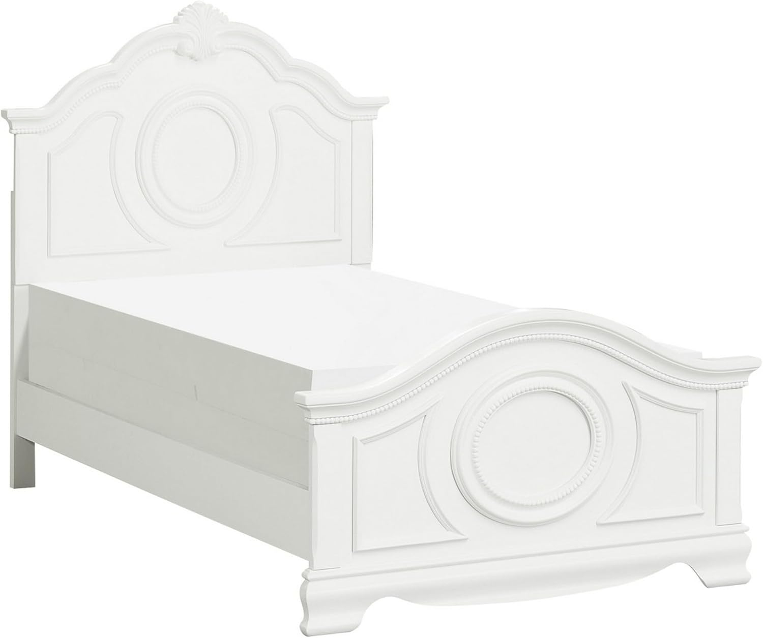 Lilya Traditional Bead Molding & Shell Motif Bed, Crisp White - Full Size