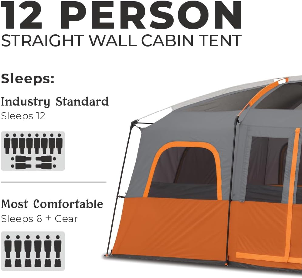 Large Orange and Gray 12-Person 2-Room Cabin Tent with Carry Bag