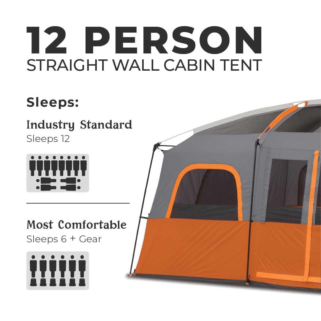 Large Orange and Gray 12-Person 2-Room Cabin Tent with Carry Bag