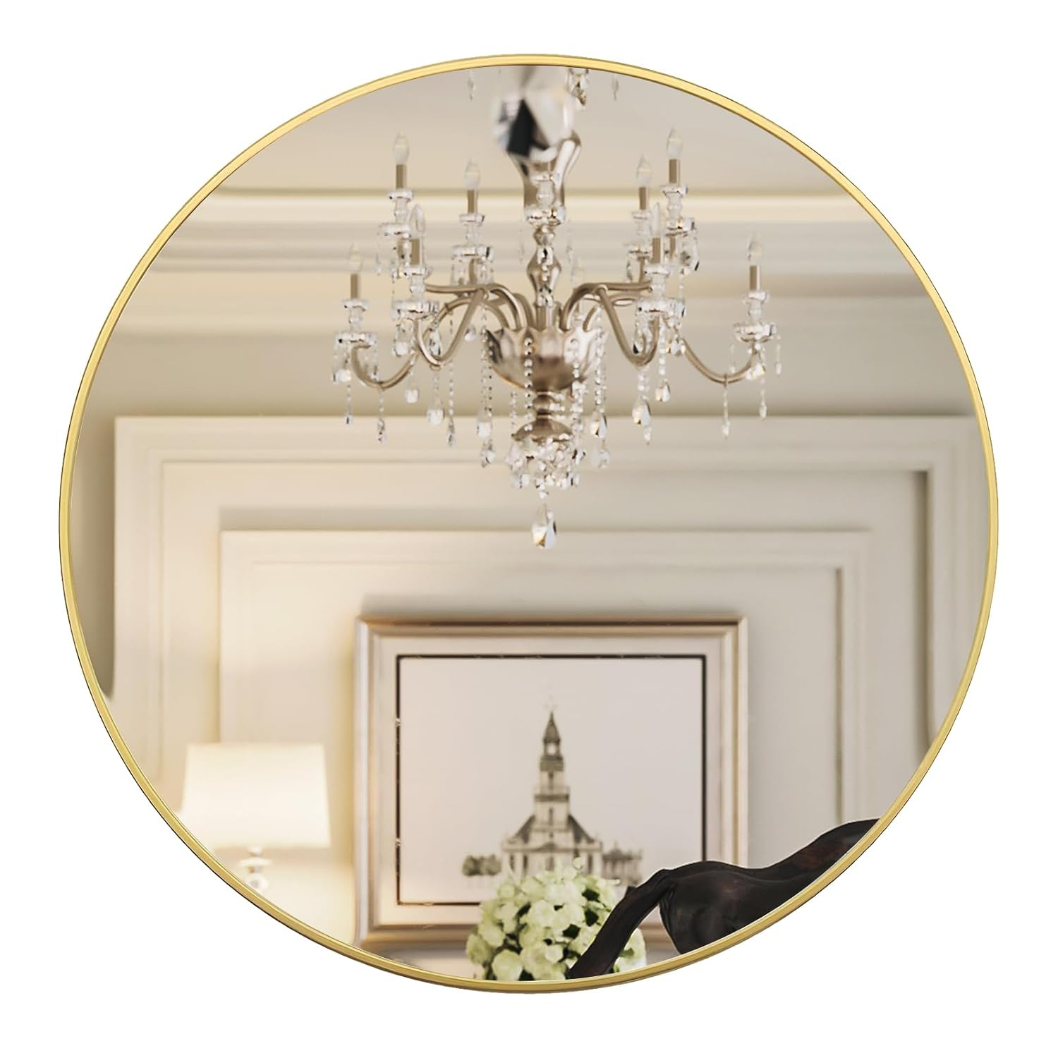Gold 24 Inch Round Mirror - Bathroom & Wall Decor for Living Room, Entry Way, Bedroom - Metal Framed