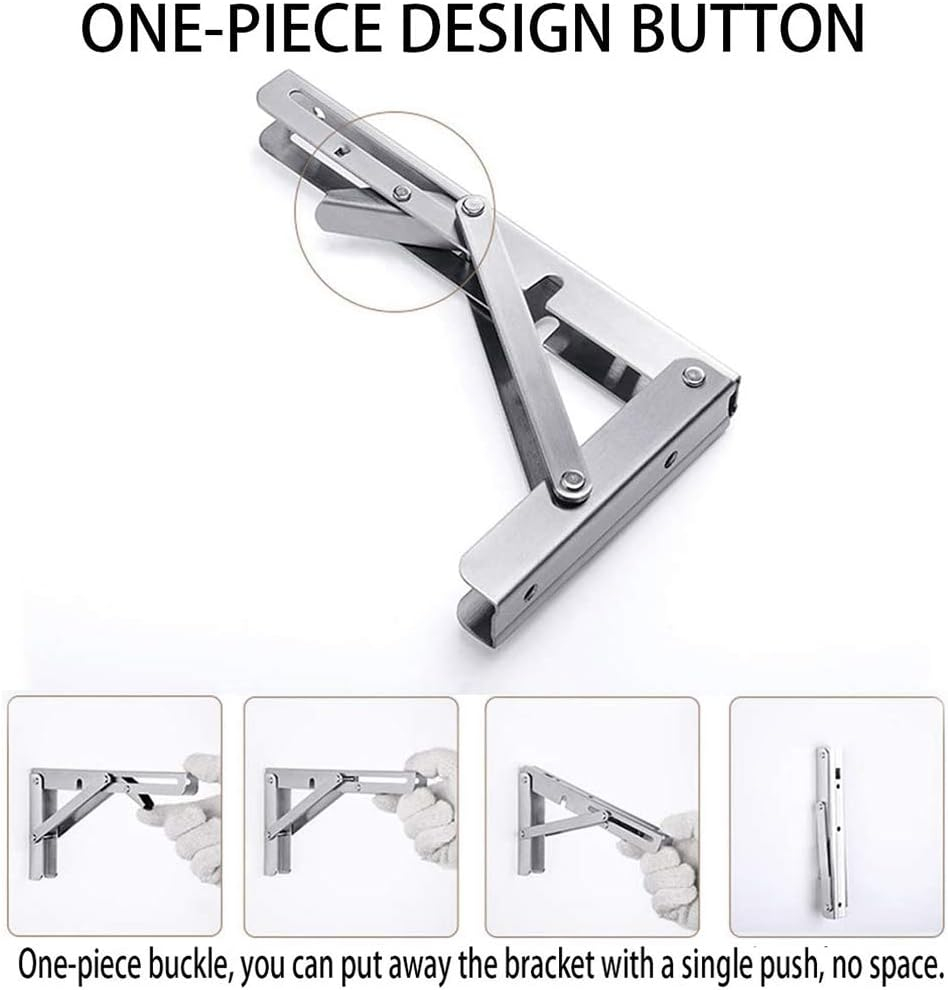 Storystore Folding Shelf Brackets - 10 Inch Heavy Duty Stainless Steel Collapsible Shelf Bracket for Bench Table, Space Saving DIY Bracket, Max Load: 550lb （2 PCS）