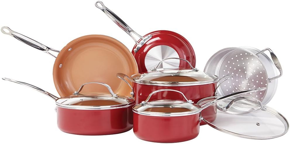 Red Copper As Seen On TV Ceramic Copper Cookware Set Red