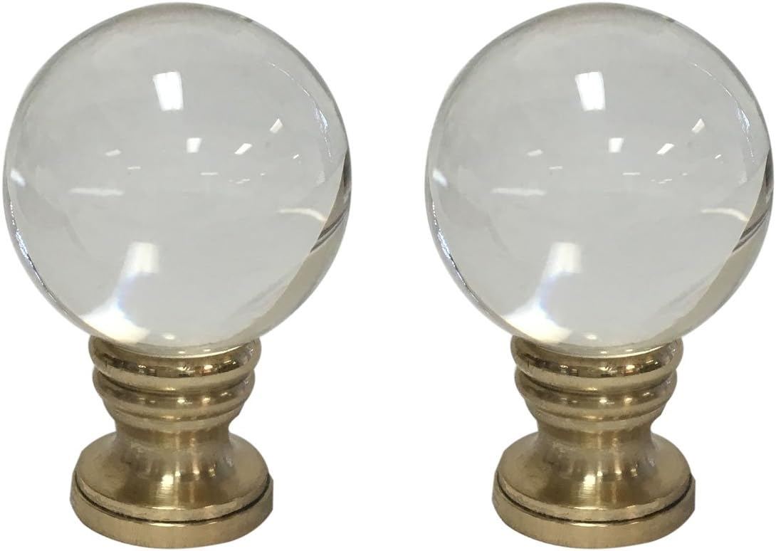 Royal Designs CCF-2016M-PB-2 Medium Clear Ball K9 Crystal Finial For Lamp Shade With Polished Brass Base, Set of 2
