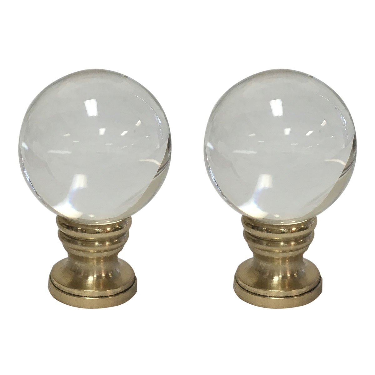 Royal Designs CCF-2016M-PB-2 Medium Clear Ball K9 Crystal Finial For Lamp Shade With Polished Brass Base, Set of 2