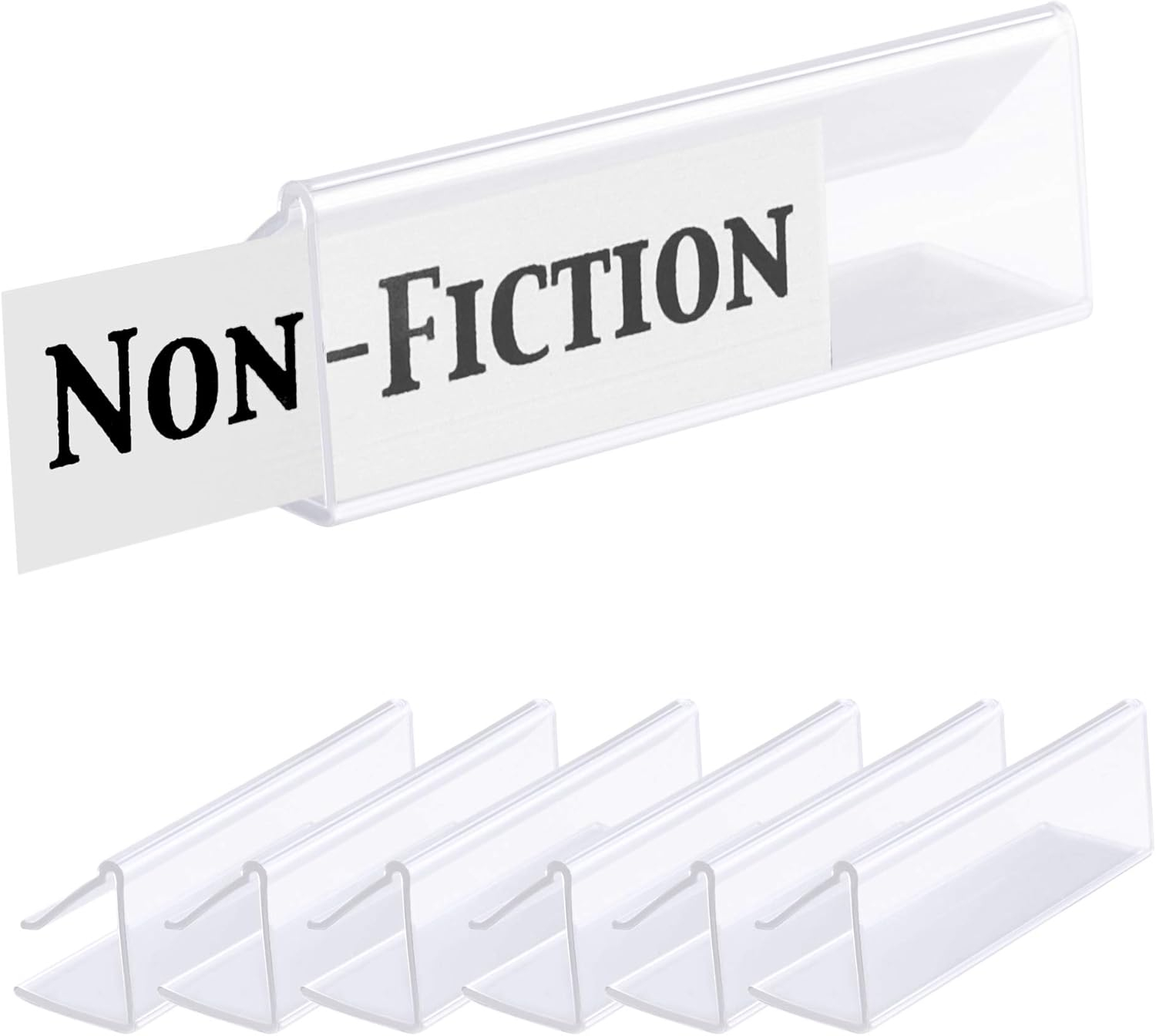 GlossyEnd Pack of 25 Clear Plastic Shelf Label Holder, Wood Shelf Sign and Ticket Holder, Clips On to Shelves 1/2" to 5/8" Thick - 3" x 7/8" Natural Minimalist Style