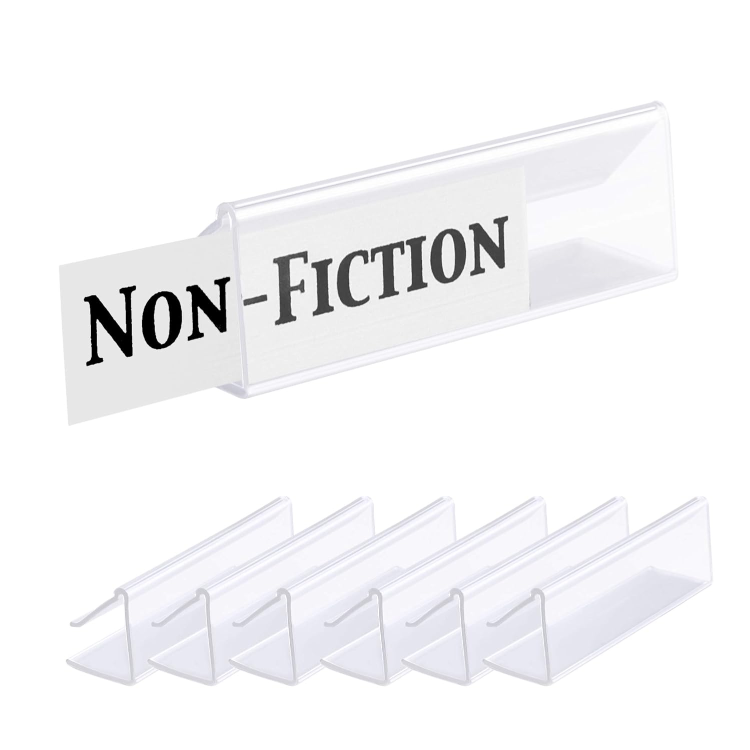 GlossyEnd Pack of 25 Clear Plastic Shelf Label Holder, Wood Shelf Sign and Ticket Holder, Clips On to Shelves 1/2" to 5/8" Thick - 3" x 7/8" Natural Minimalist Style