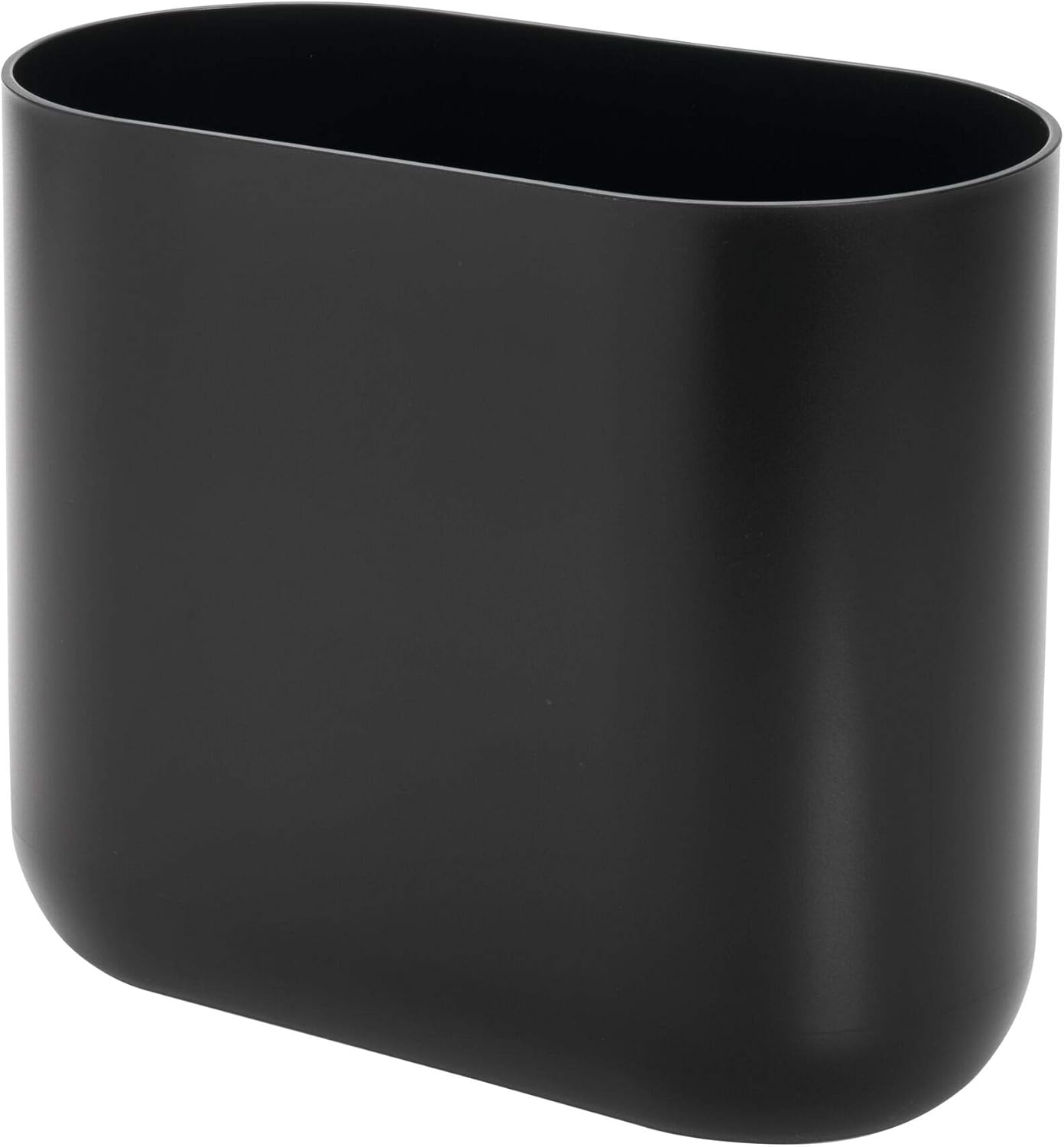 iDesign Slim Oval Plastic Waste Basket, The Cade Collection – 10.56” x 5.5” x 9.77”, Matte Black