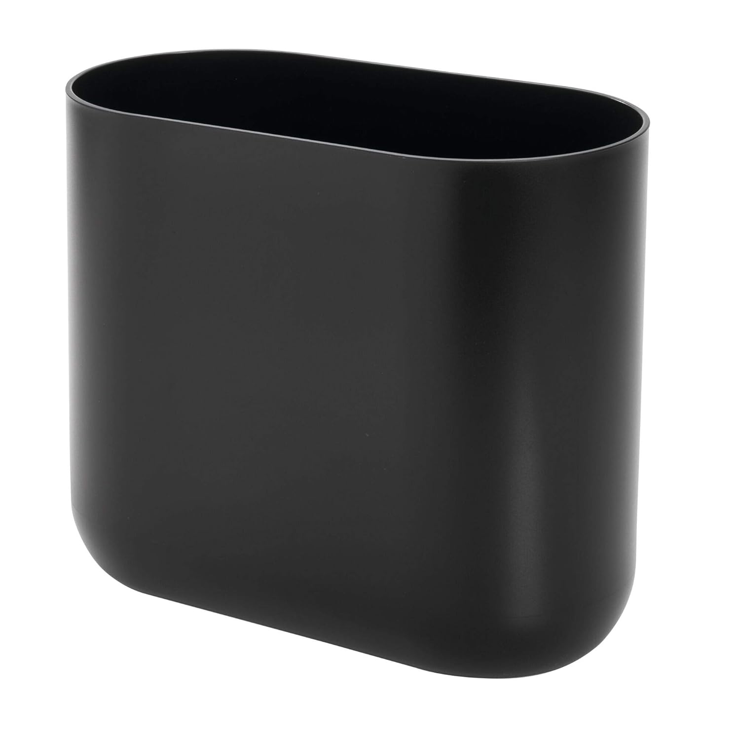 iDesign Slim Oval Plastic Waste Basket, The Cade Collection – 10.56” x 5.5” x 9.77”, Matte Black