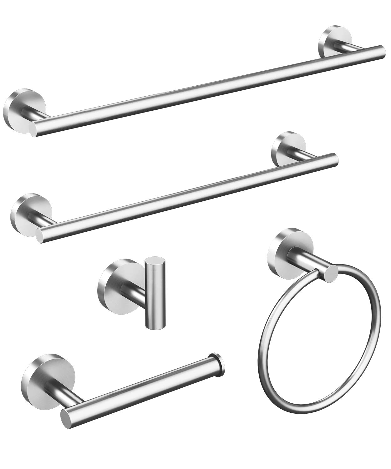 Brushed Nickel Bathroom Accessories Set, 24 Inch Towel Bar Set Wall Mounted, Durable 304 Stainless Steel Bathroom Hardware Set, Modern Style, 5-Piece