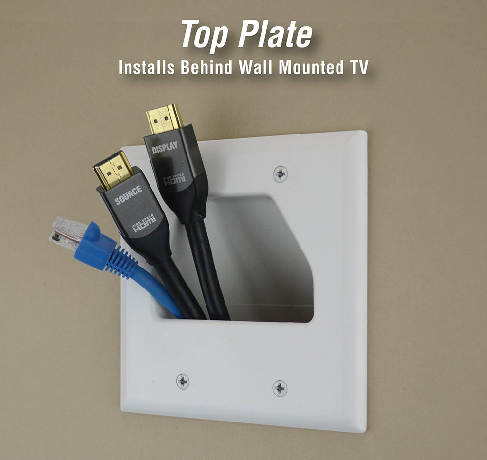 DATA COMM Electronics 50-3332-WH-KIT Flat Panel Cable Organizer Kit, Wall Plate Cable Pass Through, Conceals Low Voltage Wires Behind Mounted TV, Home Theater, Cord Hider Management, White