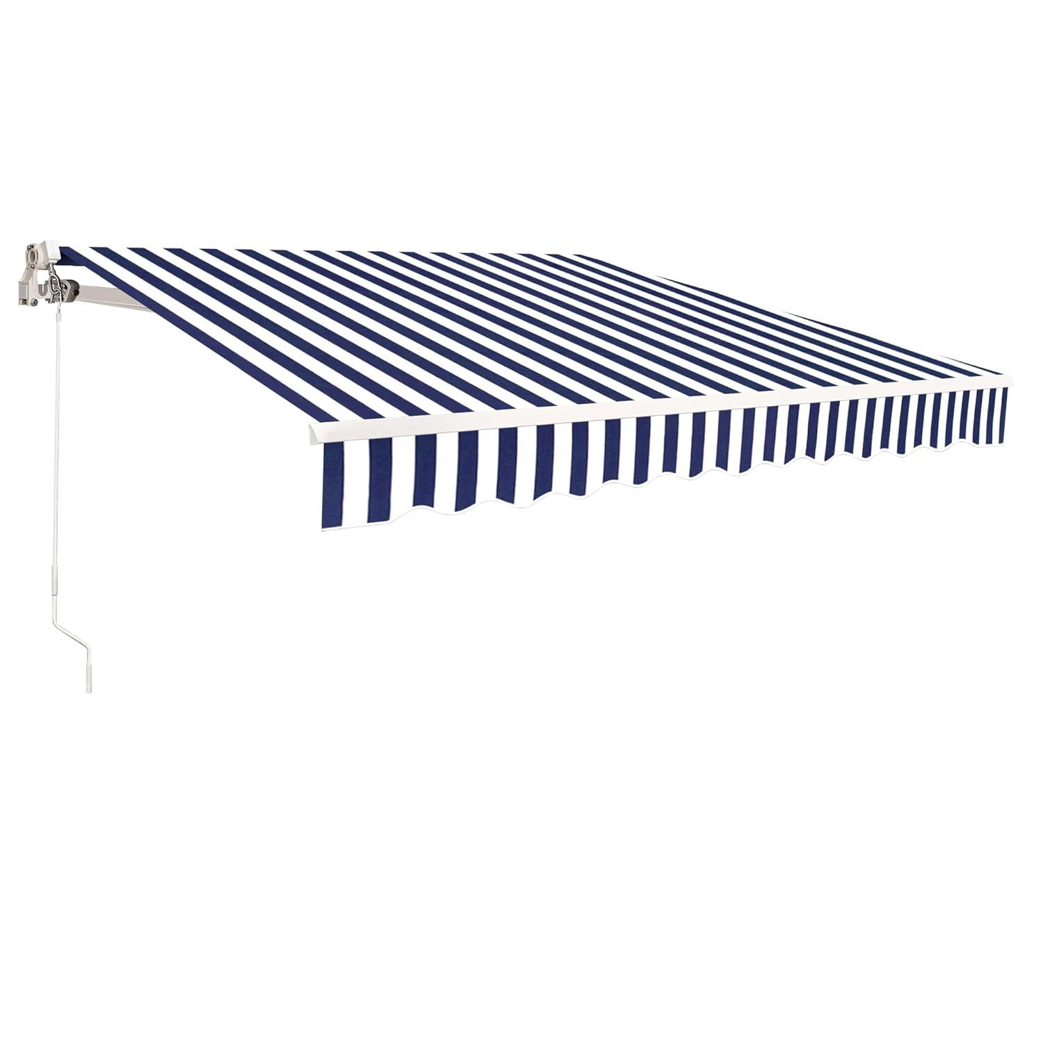 Large White and Black Striped Polyester Retractable Outdoor Canopy