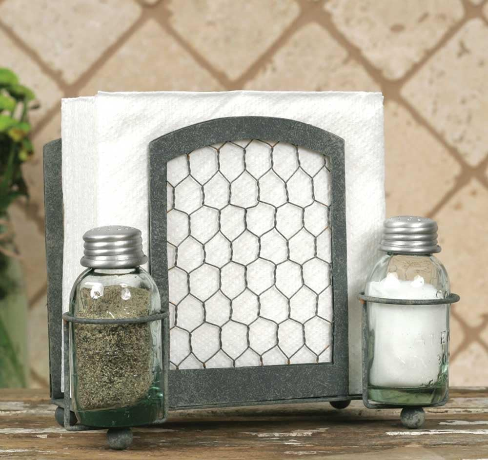Colonial Tin Works Salt Pepper and Napkin Caddy (8" W x 6" H)