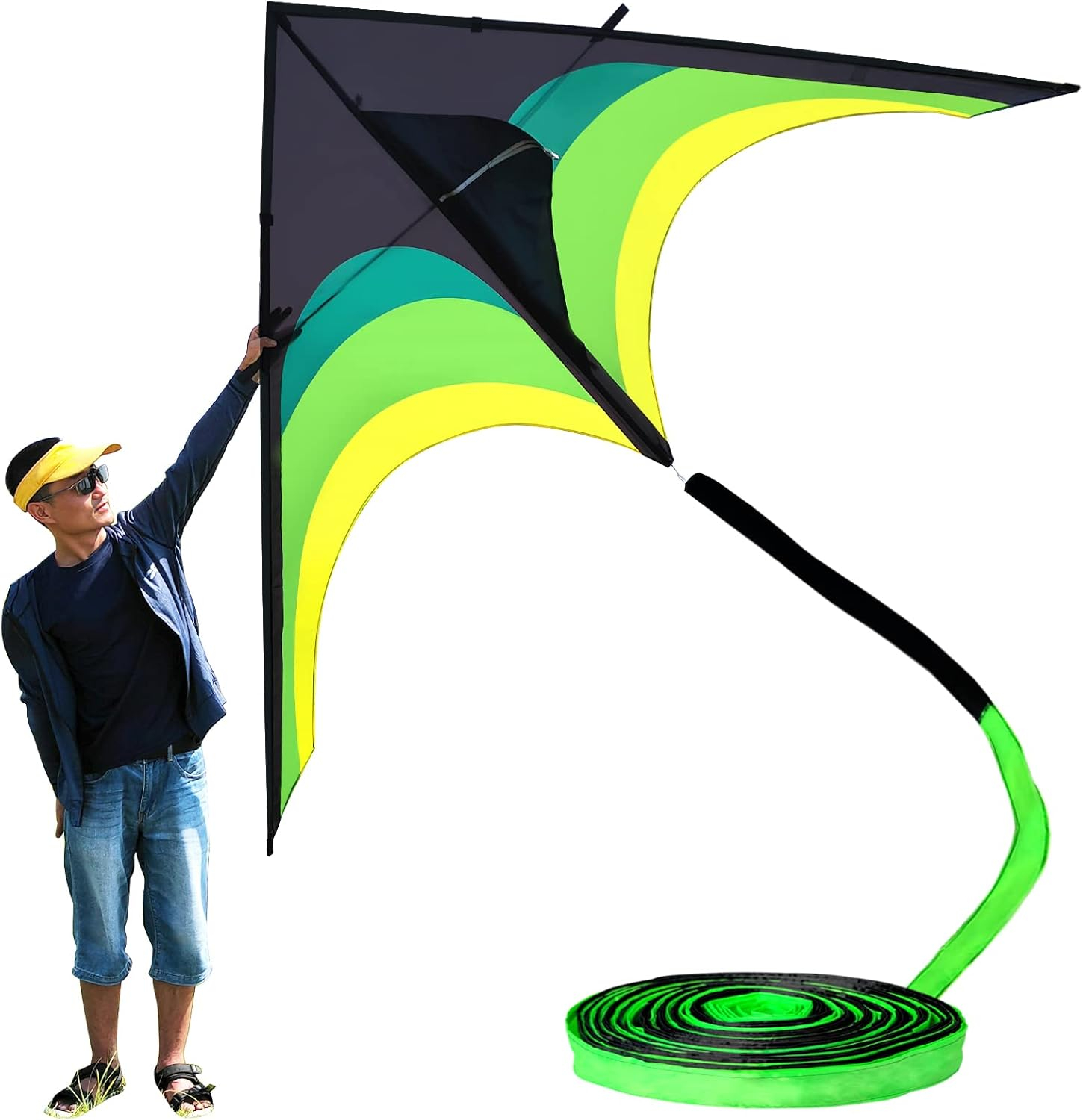 Gaint Kite for Adults Easy to Fly, 9ft Huge Delta Kite Come with 98ft Tail