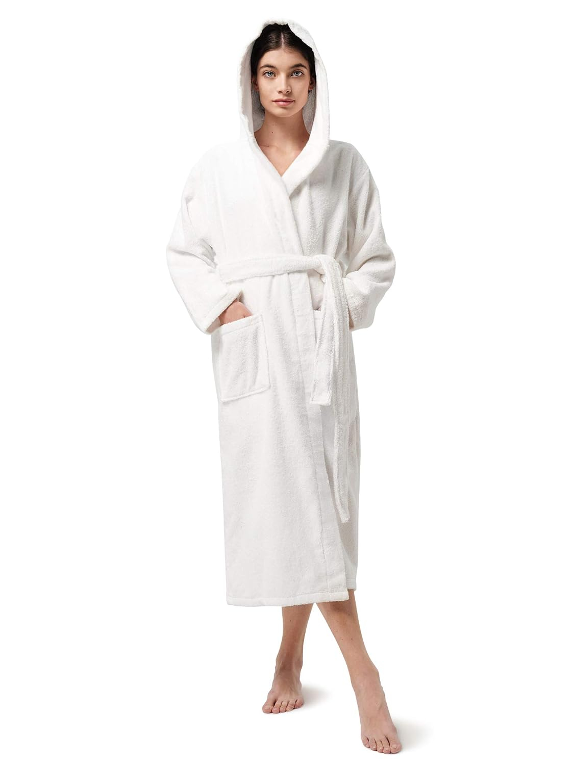 SIORO Womens Hooded Terry Cloth Robe, Absorbent Cotton Bathrobe, Full Length Bathcoat for Hot Tub, Spa, Shower & Sleepwear