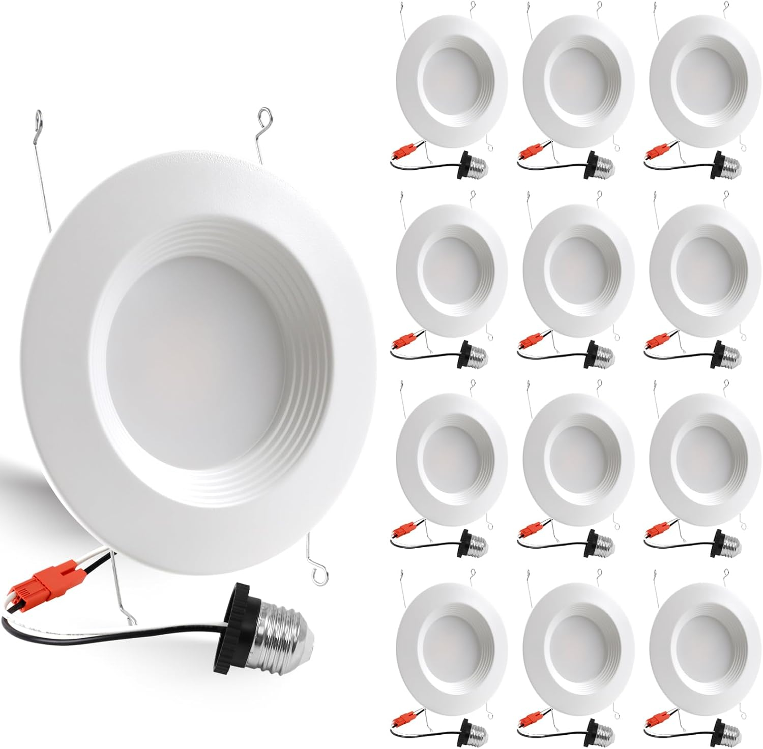 12 Pack 5/6 Inch 5CCT LED Recessed Lighting Retrofit, 2700K/3000K/4000K/5000K/6500K Selectable, Dimmable Can Lights with Baffle Trim, 12W=150W, High Brightness 1000LM, IC& Wet Rated, ETL&FCC Certified