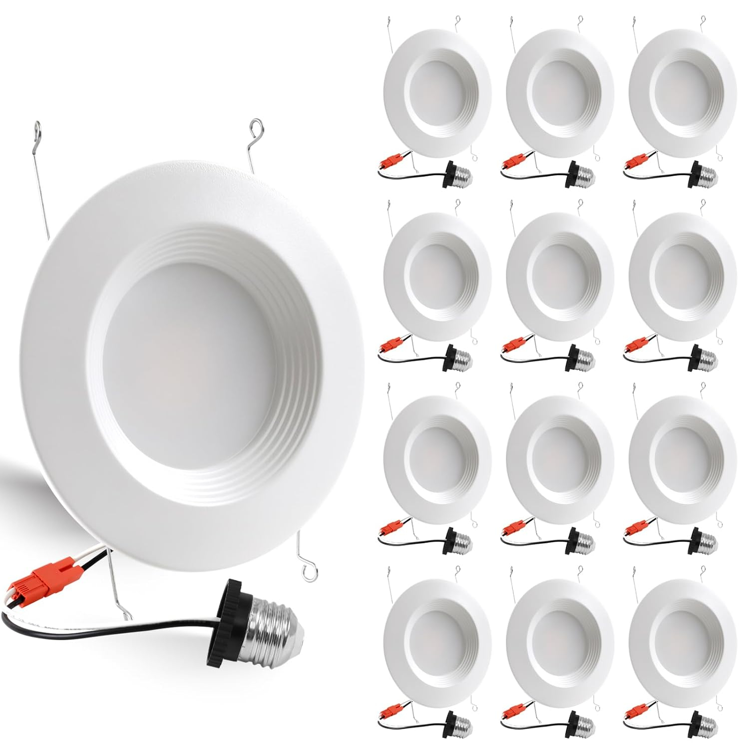 12 Pack 5/6 Inch 5CCT LED Recessed Lighting Retrofit, 2700K/3000K/4000K/5000K/6500K Selectable, Dimmable Can Lights with Baffle Trim, 12W=150W, High Brightness 1000LM, IC& Wet Rated, ETL&FCC Certified