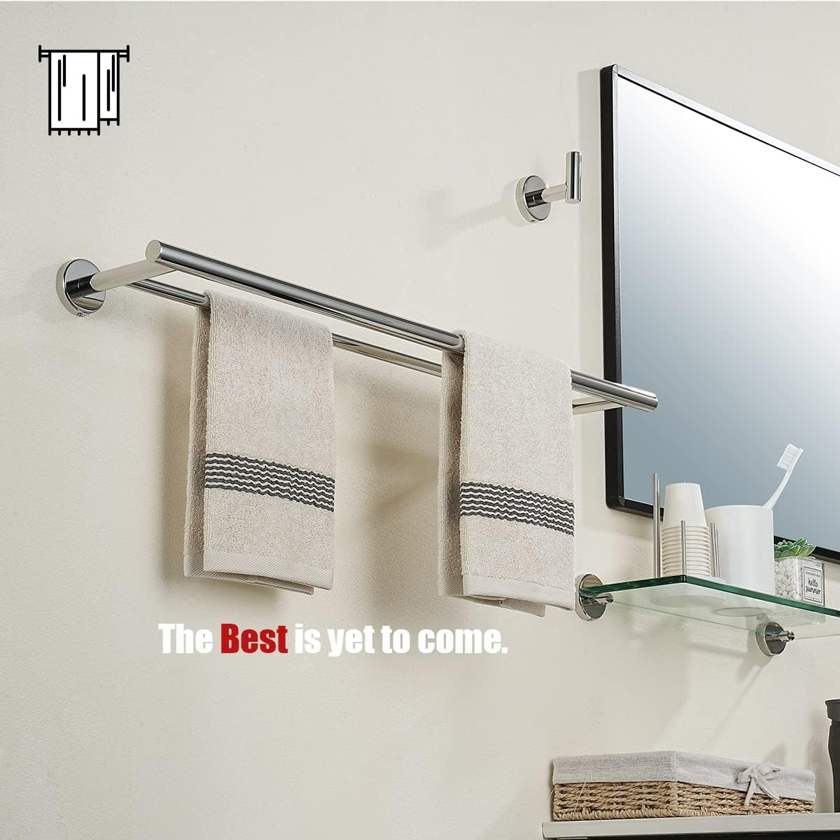 JQK Chrome Towel Bar, 24 Inch 304 Stainless Steel Thicken 0.8mm Double Bath Towel Rack for Bathroom, Towel Holder Polished Chrome Wall Mount, Total Length 27.16 Inch, TB100L24-CH