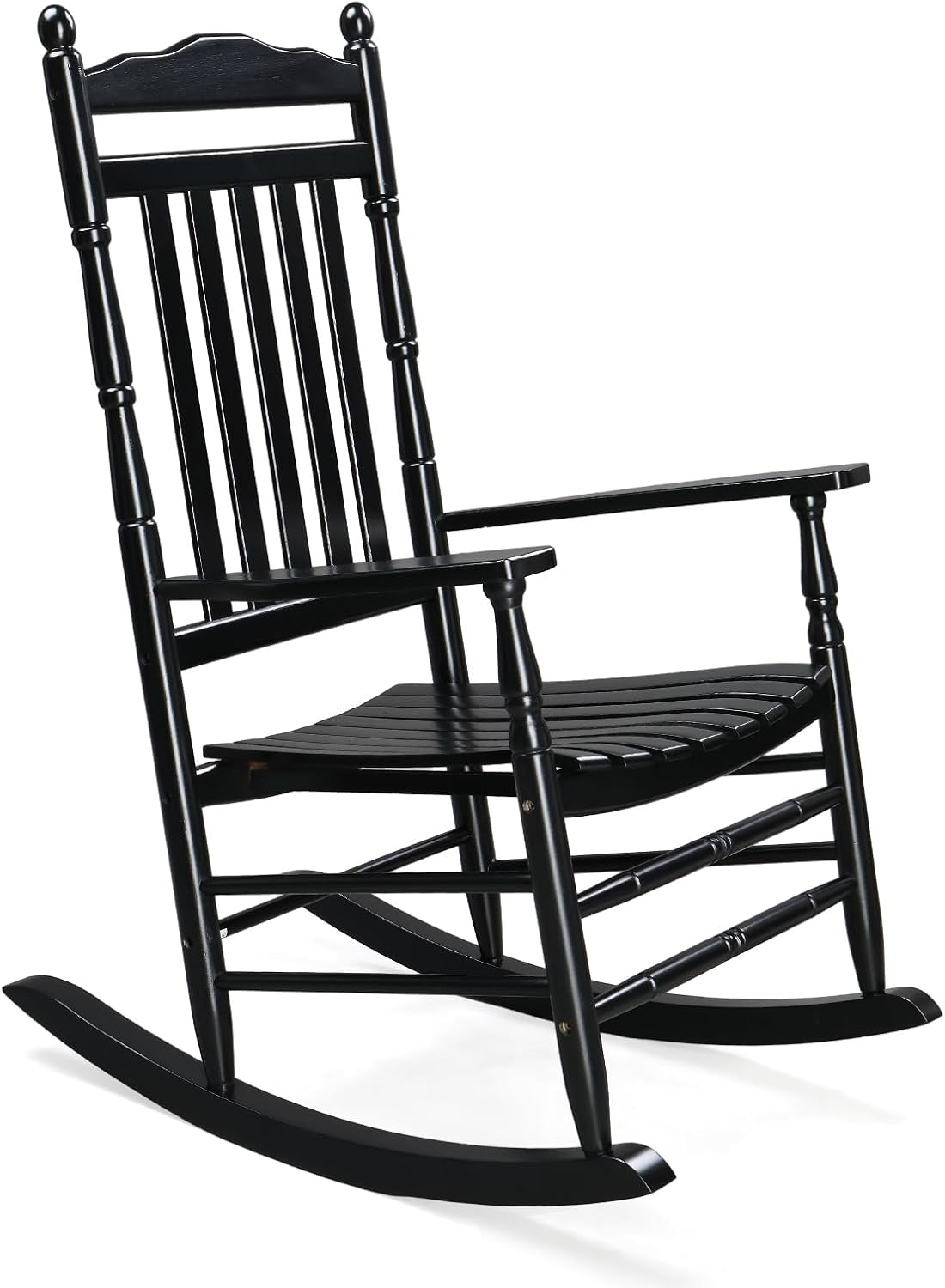 VINGLI Wooden Rocking Chair, Outdoor Chair with 450 lbs Support, Relaxing Rocker Solid with Wood High Back Seat Reclining Seat for Deck, Garden, Backyard, Porch, Indoor or Outdoor Use, Black