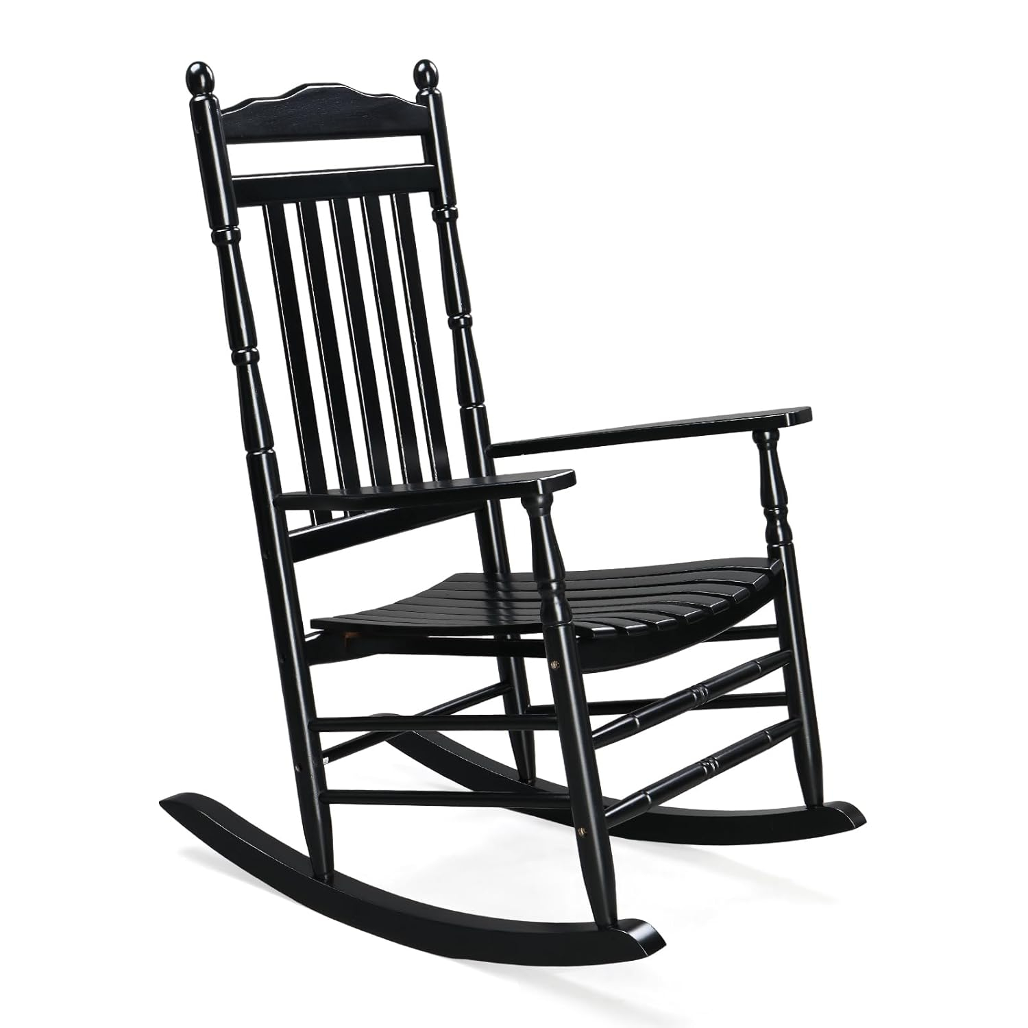 VINGLI Wooden Rocking Chair, Outdoor Chair with 450 lbs Support, Relaxing Rocker Solid with Wood High Back Seat Reclining Seat for Deck, Garden, Backyard, Porch, Indoor or Outdoor Use, Black