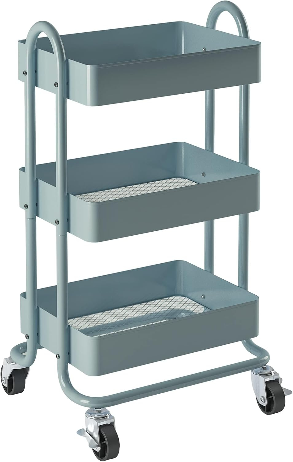 3-Tier Rolling Cart with Wheels,Kitchen Storage Carts or Metal Rolling Utility Cart with Handle,Movable Storage Organizer,Blue Carts for Nursery, Kitchen, Bathroom, Craft Room（13.4"x18.1"x31"）