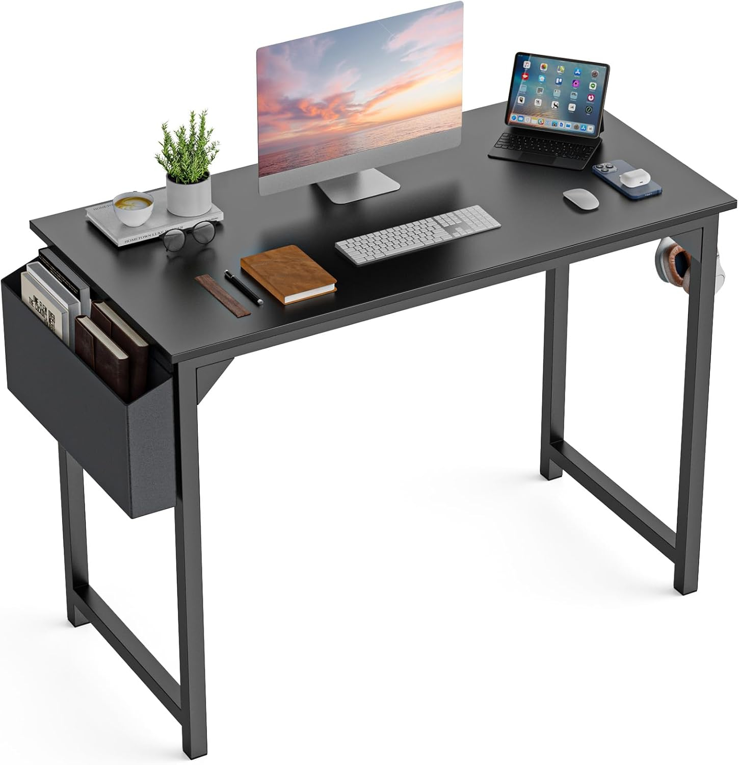 DUMOS 40 Inch Small Computer Office Desk Modern Simple Style Writing Study Work Table for Home Bedroom - Black