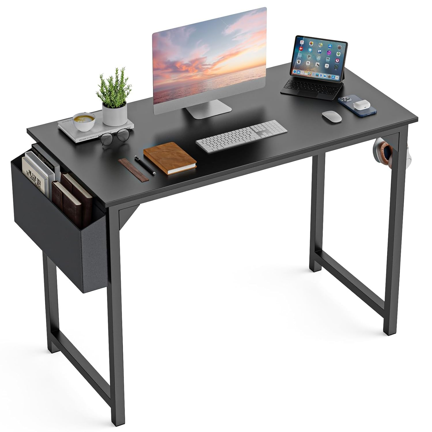 DUMOS 40 Inch Small Computer Office Desk Modern Simple Style Writing Study Work Table for Home Bedroom - Black
