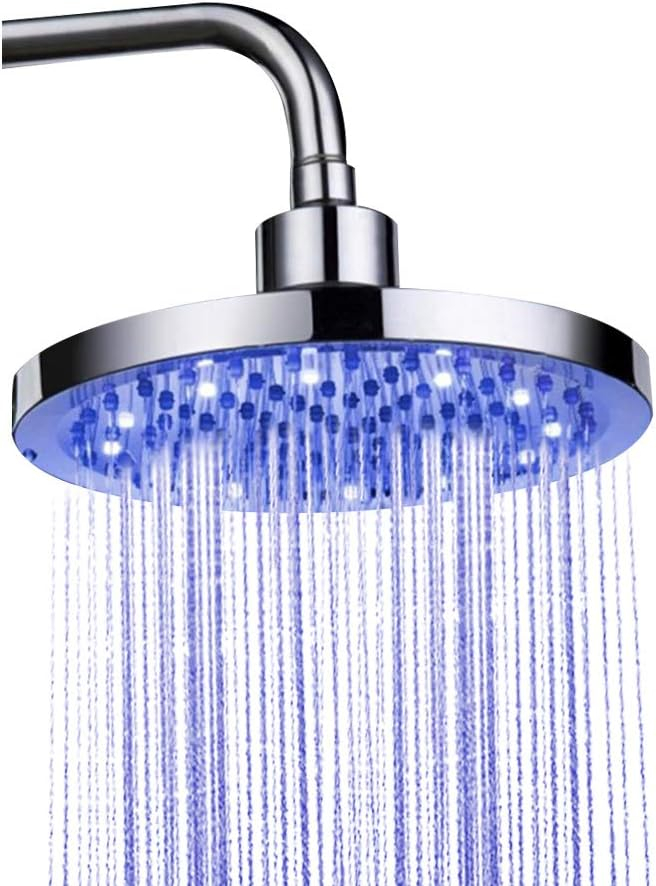 Rain Shower Head, 8" inch Round LED Shower with 3 Color Temperature Controlled Lights Changing automatically Water Rainfall High-Pressure Bathroom Shower Head