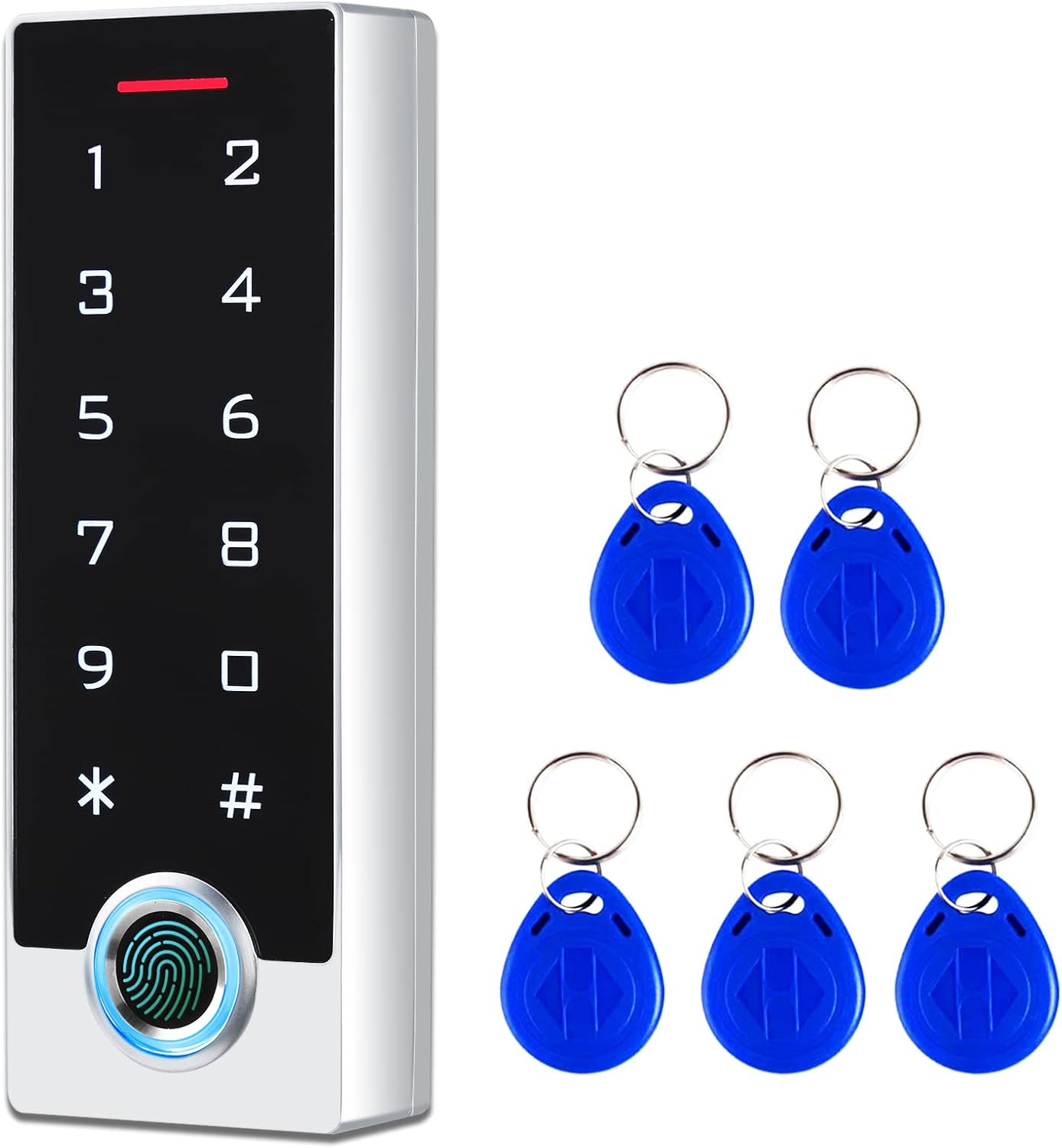 Metal Fingerprint Door Access Control Keypad System, Access Controller Stand-Alone Keypad, EM HID IC Card Reader + 5pcs ID Key Fobs, Weatherproof WG26/34 10000 Users for Garage, Door Lock Opener