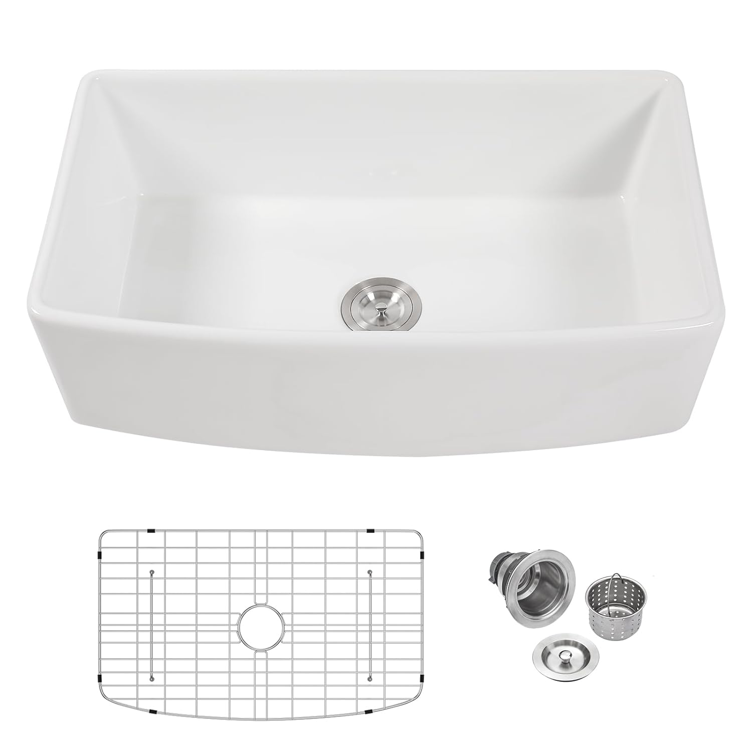 24 Inch White Ceramic Farmhouse Apron Front Sink