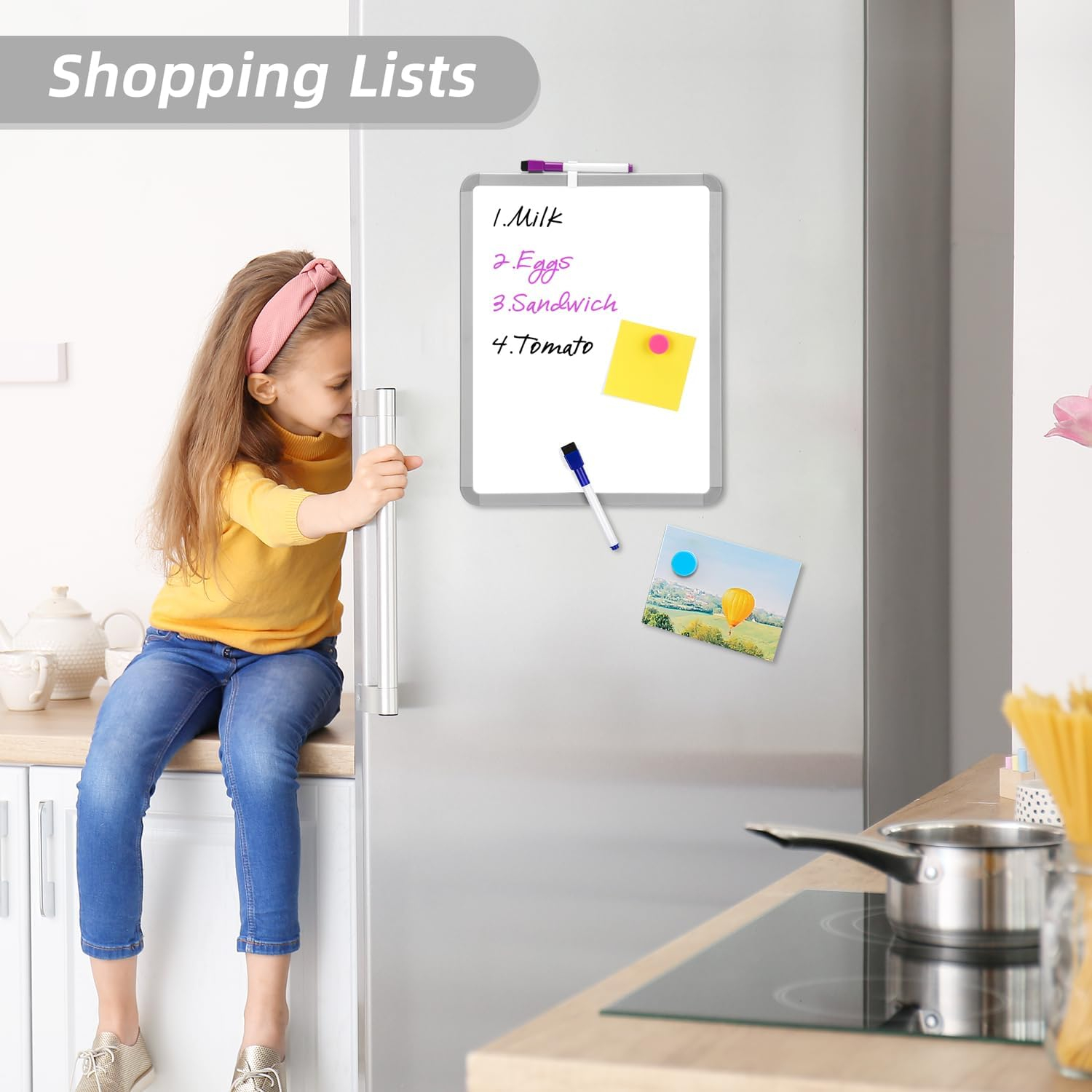 VUSIGN Small White Board Dry Erase, 14'' x 11'' Magnetic Dry Erase Board, Mini Whiteboard with Markers for Kids, Students, Fridge, Wall, Locker