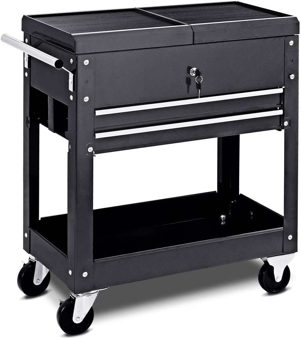 Kepooman Storage Cabinet,Garage Cabinet, Storage Cabinet, Rolling Mechanics Tool Cart Slide Top Utility Storage Cabinet Organizer 2 Drawers