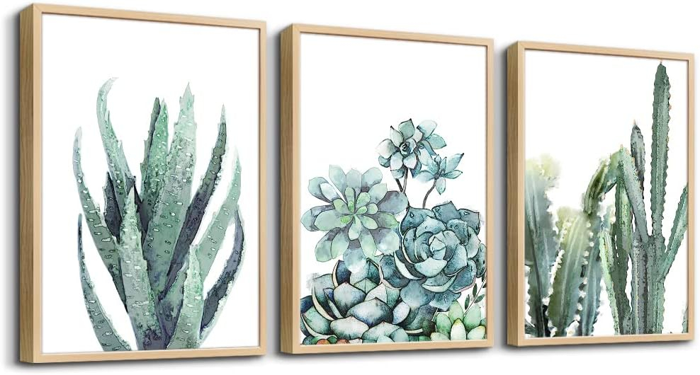 Canvas Wall Art For Living Room Bathroom Wall Decor For Bedroom Kitchen Artwork Canvas Prints Green Plant Flowers Painting 12" X 16" 3 Pieces Modern Framed Office Home Decorations Family Picture